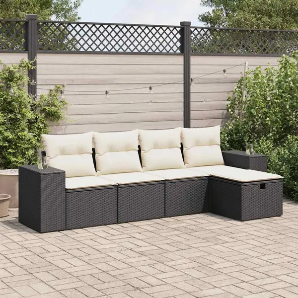 Gossi set mobilier de gradina cu perne, 5 piese, negru, poliratan