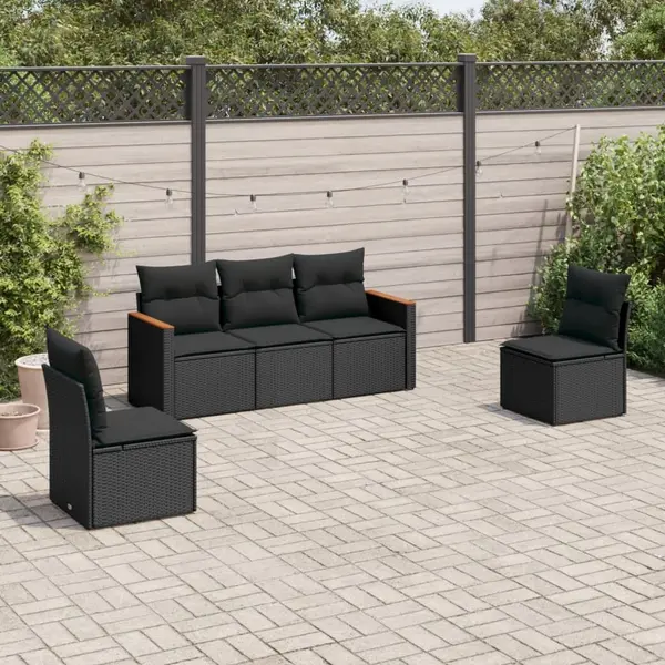 Gossi set mobilier de gradina cu perne, 5 piese, negru, poliratan
