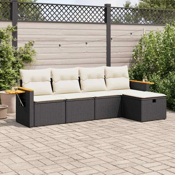 Gossi set mobilier de gradina cu perne, 5 piese, negru, poliratan