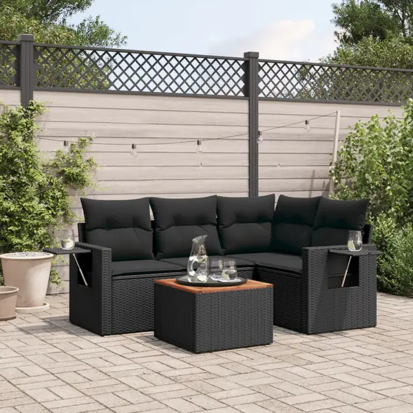 Gossi set mobilier de gradina cu perne, 5 piese, negru, poliratan
