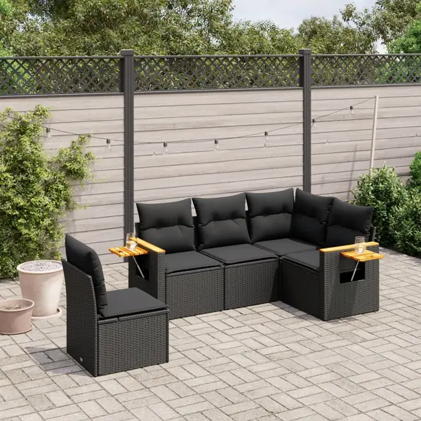 Gossi set mobilier de gradina cu perne, 5 piese, negru, poliratan