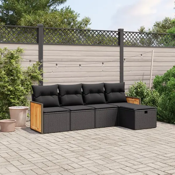 Gossi set mobilier de gradina cu perne, 5 piese, negru, poliratan