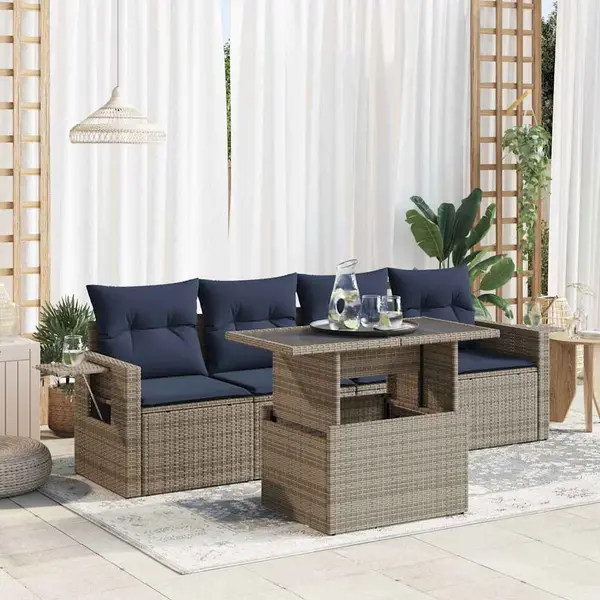 Gossi set mobilier de gradina cu perne, 5 piese,poliratan/lemn acacia