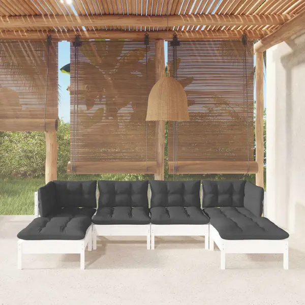 Gossi set mobilier de gradina cu perne, 6 piese, alb, lemn de pin
