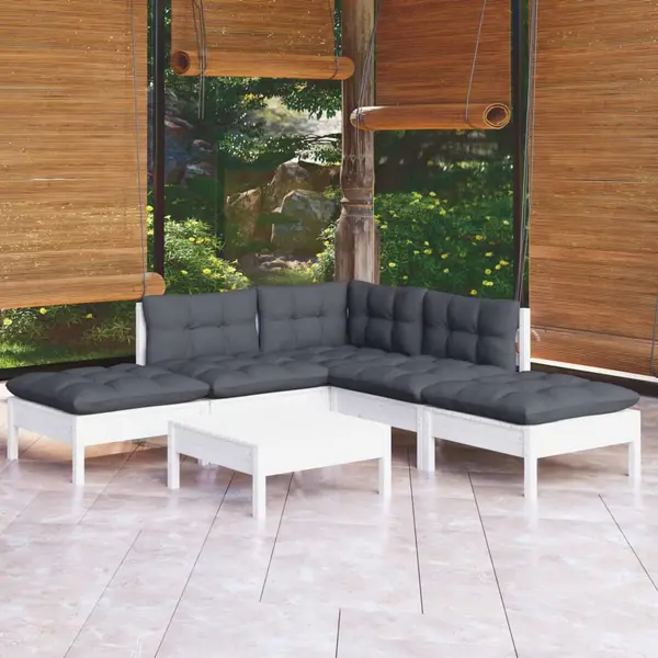 Gossi set mobilier de gradina cu perne, 6 piese, alb, lemn de pin