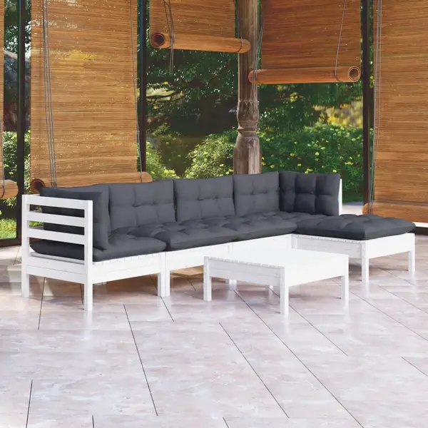 Gossi set mobilier de gradina cu perne, 6 piese, alb, lemn de pin