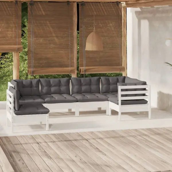 Gossi set mobilier de gradina cu perne, 6 piese, alb, lemn de pin
