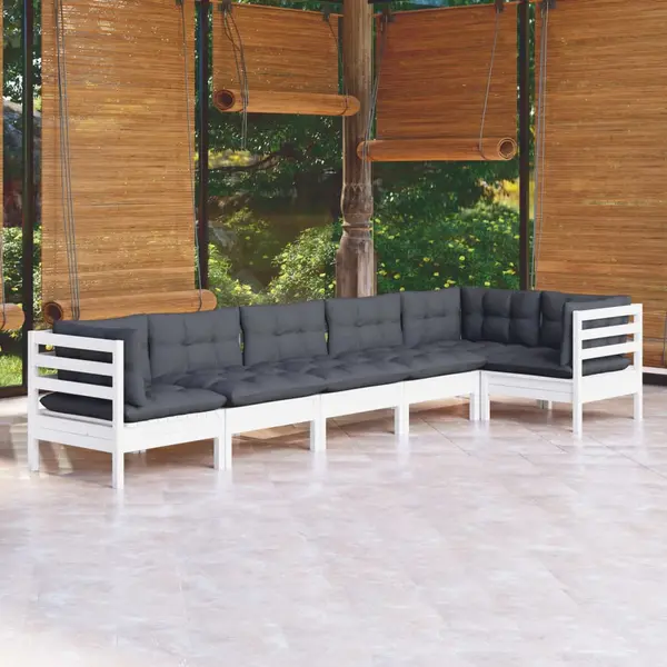 Gossi set mobilier de gradina cu perne, 6 piese, alb, lemn de pin