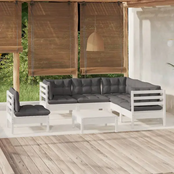 Gossi set mobilier de gradina cu perne, 6 piese, alb, lemn de pin