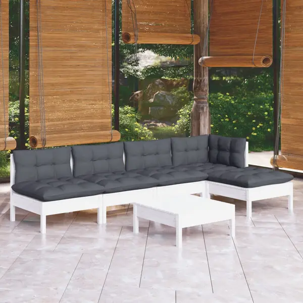 Gossi set mobilier de gradina cu perne, 6 piese, alb, lemn de pin