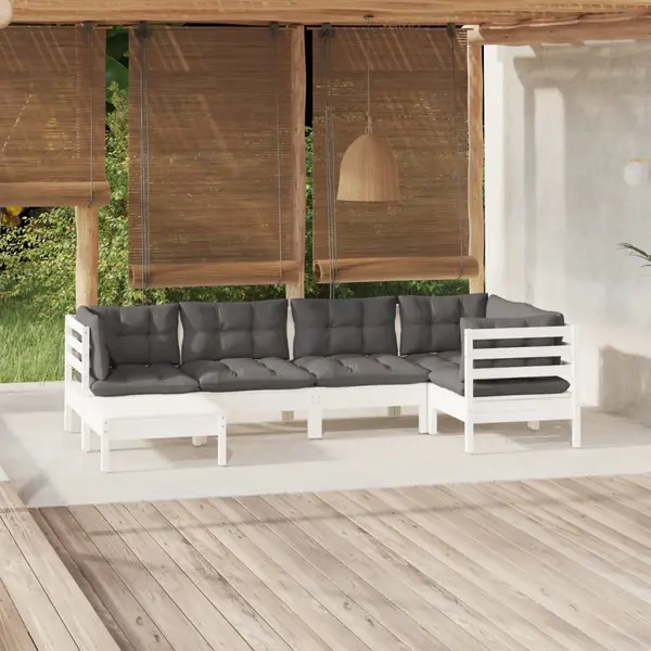 Gossi set mobilier de gradina cu perne, 6 piese, alb, lemn masiv pin