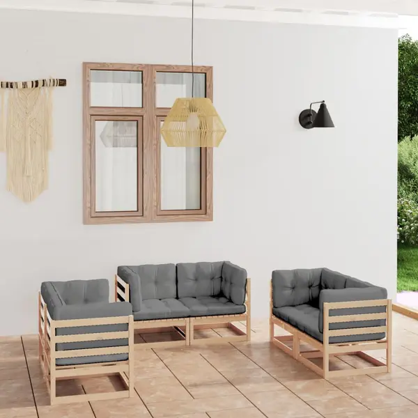 Gossi set mobilier de gradina cu perne, 6 piese, lemn masiv de pin