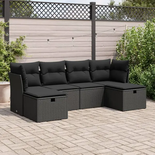 Gossi set mobilier de gradina cu perne, 6 piese, negru, poliratan