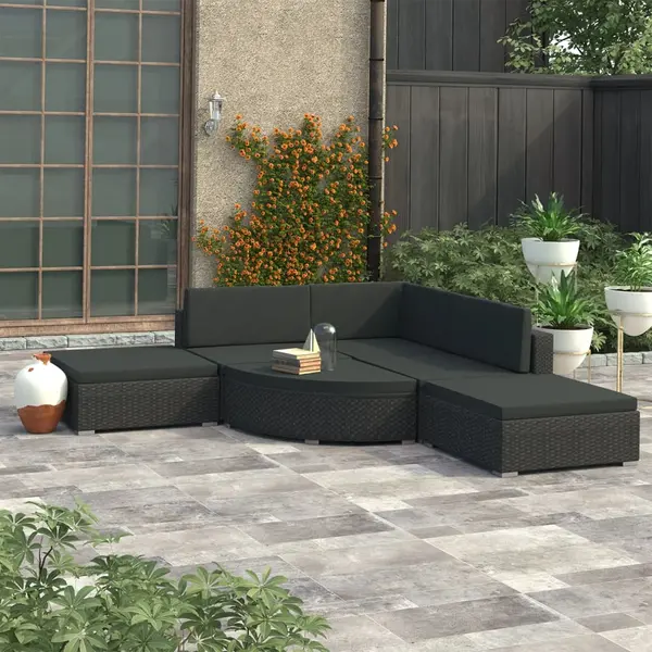 Gossi set mobilier de gradina cu perne, 6 piese, negru, poliratan