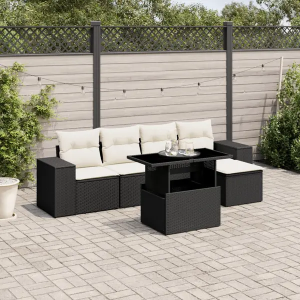 Gossi set mobilier de gradina cu perne, 6 piese, negru, poliratan