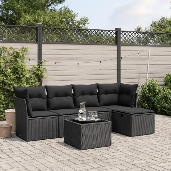 Gossi set mobilier de gradina cu perne, 6 piese, negru, poliratan