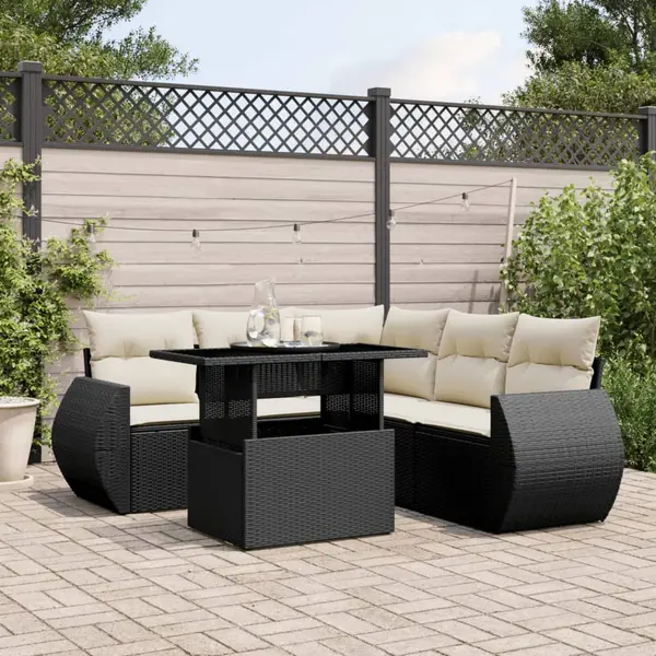 Gossi set mobilier de gradina cu perne, 6 piese, negru, poliratan