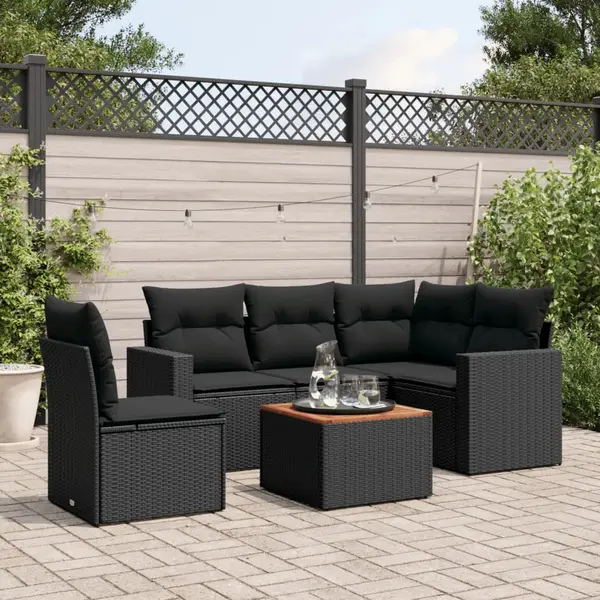 Gossi set mobilier de gradina cu perne, 6 piese, negru, poliratan
