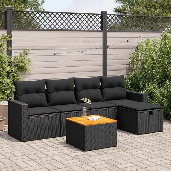 Gossi set mobilier de gradina cu perne, 6 piese, negru, poliratan