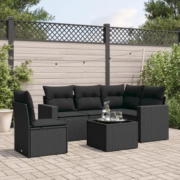 Gossi set mobilier de gradina cu perne, 6 piese, negru, poliratan