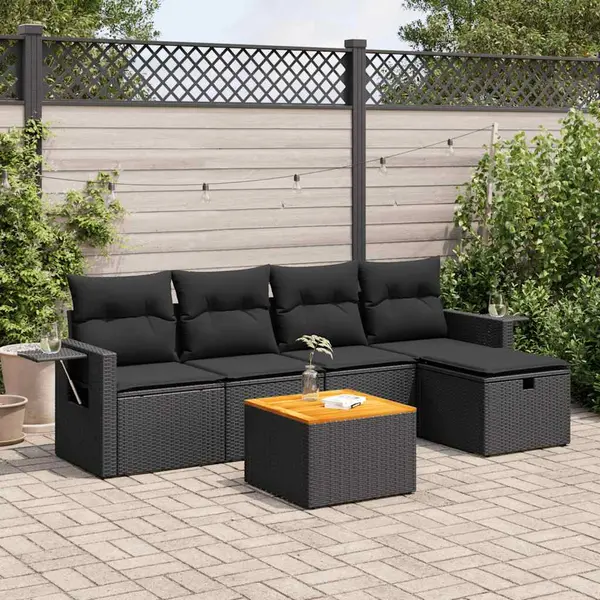 Gossi set mobilier de gradina cu perne, 6 piese, negru, poliratan