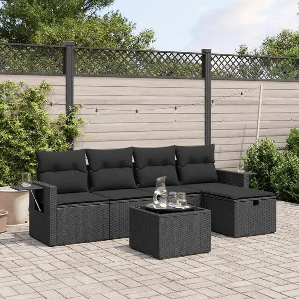 Gossi set mobilier de gradina cu perne, 6 piese, negru, poliratan