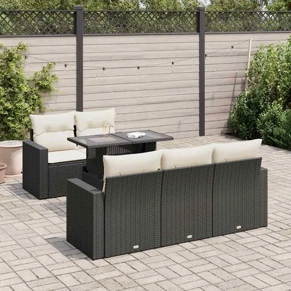 Gossi set mobilier de gradina cu perne, 6 piese, negru, poliratan