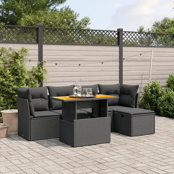 Gossi set mobilier de gradina cu perne, 6 piese, negru, poliratan