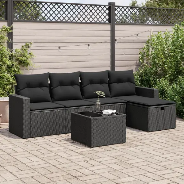 Gossi set mobilier de gradina cu perne, 6 piese, negru, poliratan