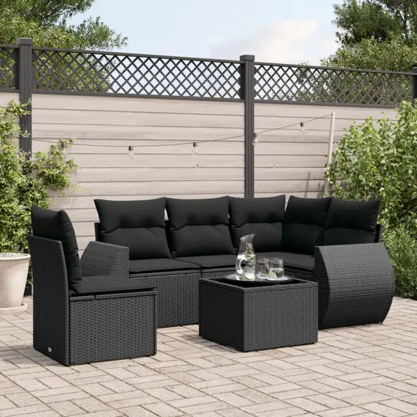 Gossi set mobilier de gradina cu perne, 6 piese, negru, poliratan
