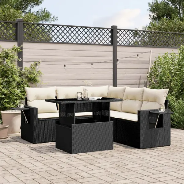 Gossi set mobilier de gradina cu perne, 6 piese, negru, poliratan