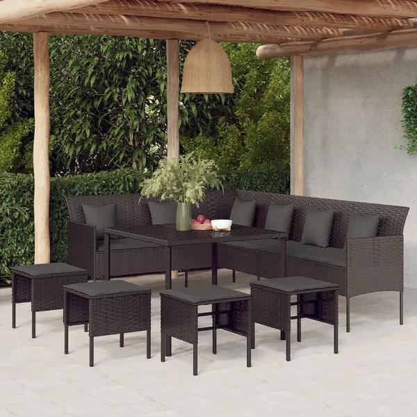 Gossi set mobilier de gradina cu perne, 6 piese, negru, poliratan