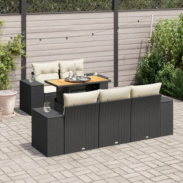 Gossi set mobilier de gradina cu perne, 6 piese, negru, poliratan