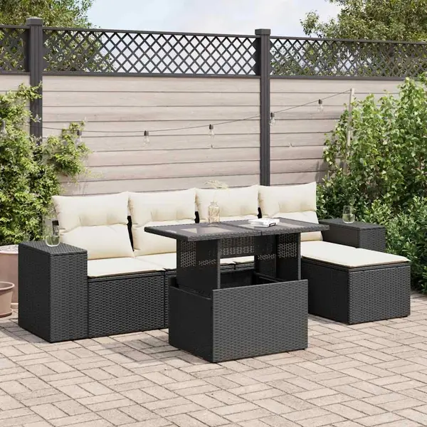 Gossi set mobilier de gradina cu perne, 6 piese, negru, poliratan