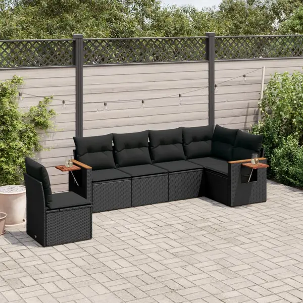 Gossi set mobilier de gradina cu perne, 6 piese, negru, poliratan