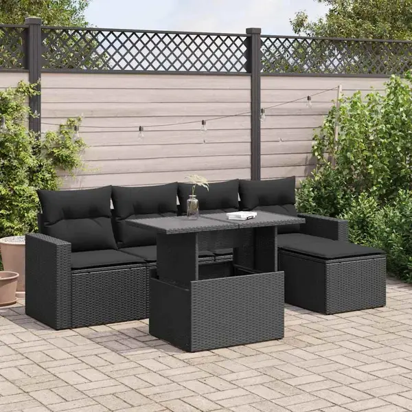 Gossi set mobilier de gradina cu perne, 6 piese, negru, poliratan