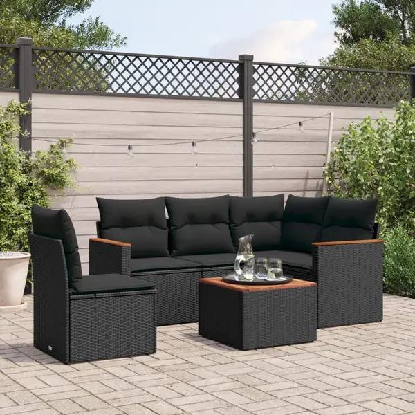 Gossi set mobilier de gradina cu perne, 6 piese, negru, poliratan