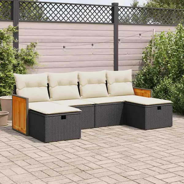 Gossi set mobilier de gradina cu perne, 6 piese, negru, poliratan