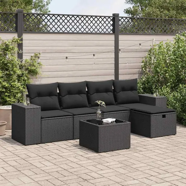 Gossi set mobilier de gradina cu perne, 6 piese, negru, poliratan