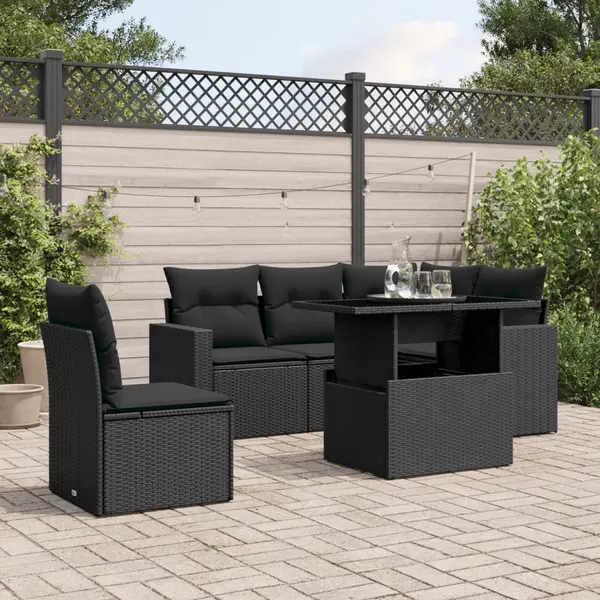 Gossi set mobilier de gradina cu perne, 6 piese, negru, poliratan