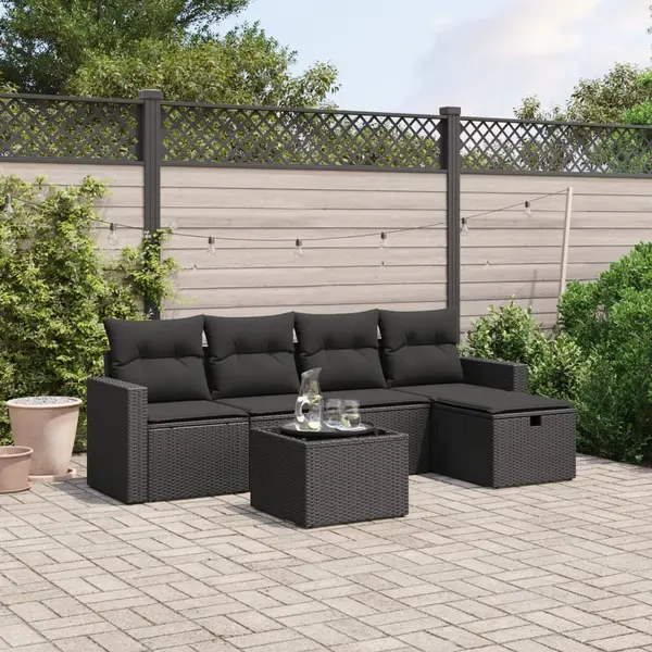 Gossi set mobilier de gradina cu perne, 6 piese, negru, poliratan