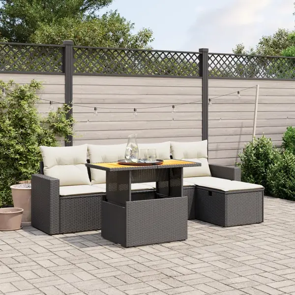 Gossi set mobilier de gradina cu perne, 6 piese, negru, poliratan