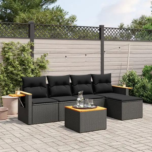 Gossi set mobilier de gradina cu perne, 6 piese, negru, poliratan