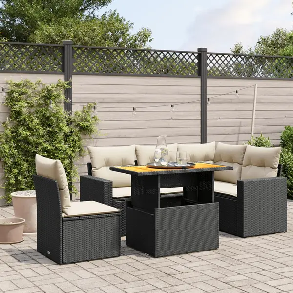Gossi set mobilier de gradina cu perne, 6 piese, negru, poliratan