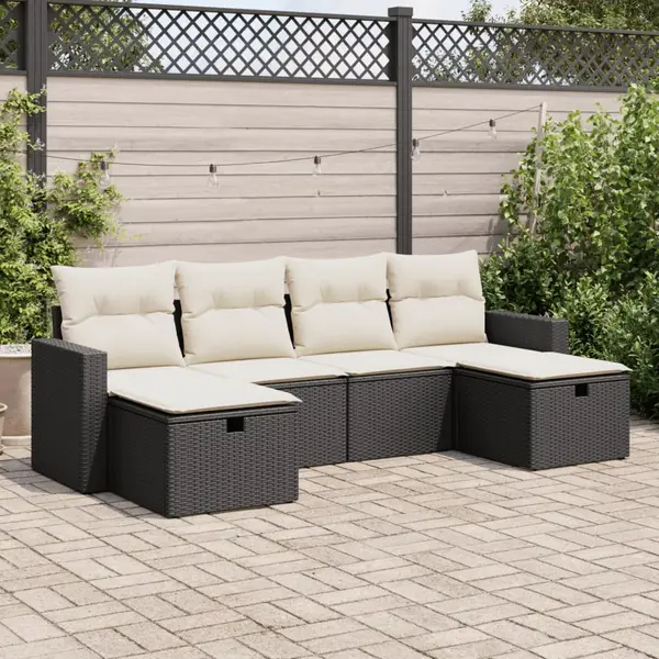 Gossi set mobilier de gradina cu perne, 6 piese, negru, poliratan