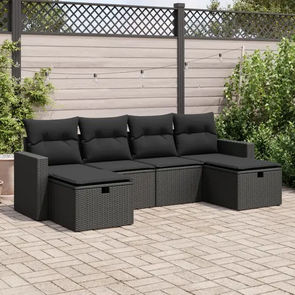 Gossi set mobilier de gradina cu perne, 6 piese, negru, poliratan