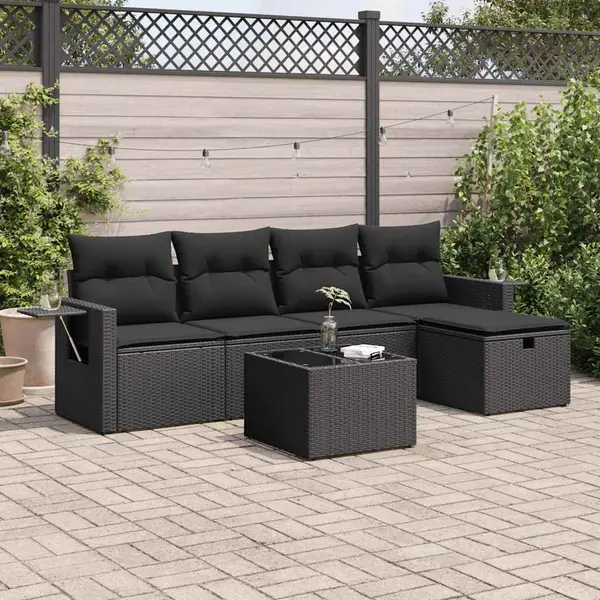 Gossi set mobilier de gradina cu perne, 6 piese, negru, poliratan
