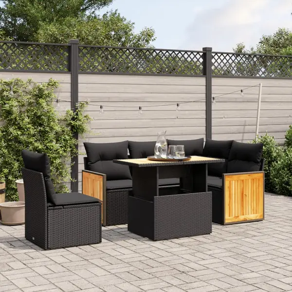 Gossi set mobilier de gradina cu perne, 6 piese, negru, poliratan