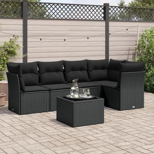 Gossi set mobilier de gradina cu perne, 6 piese, negru, poliratan
