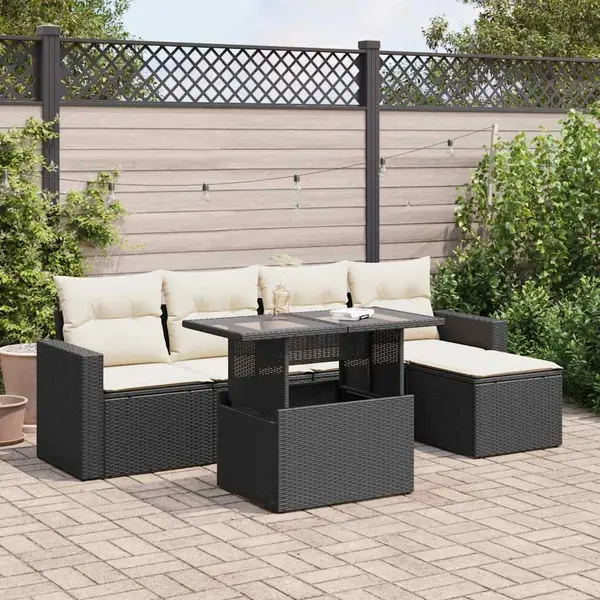 Gossi set mobilier de gradina cu perne, 6 piese, negru, poliratan